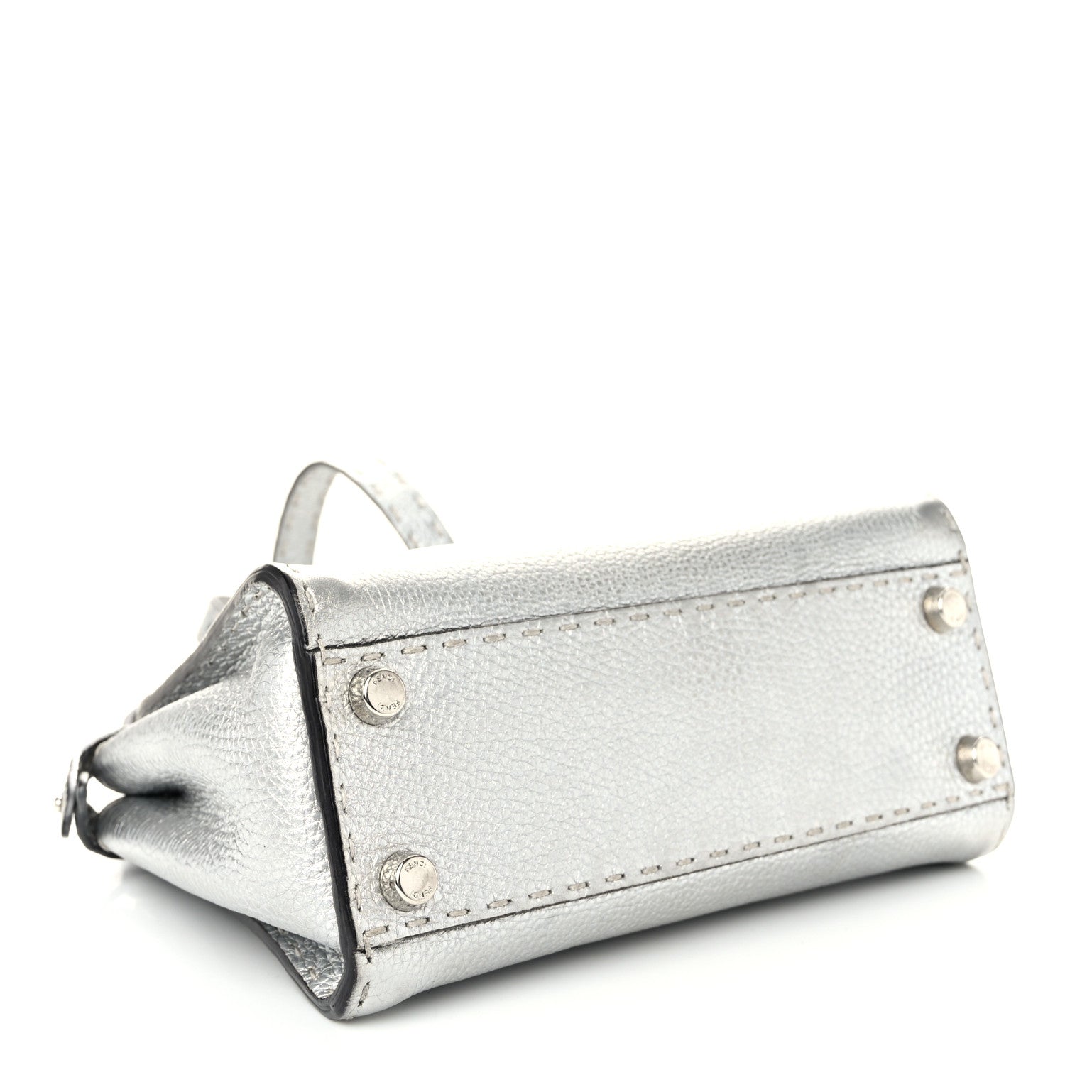 Fendi Cuoio Romano Lux Selleria Mini Peekaboo Iconic Satchel Argento 4 of 10