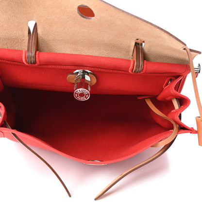 Hermes Vache Hunter Toile Herbag Zip 31 PM Rouge Tomate Natural 6 of 12