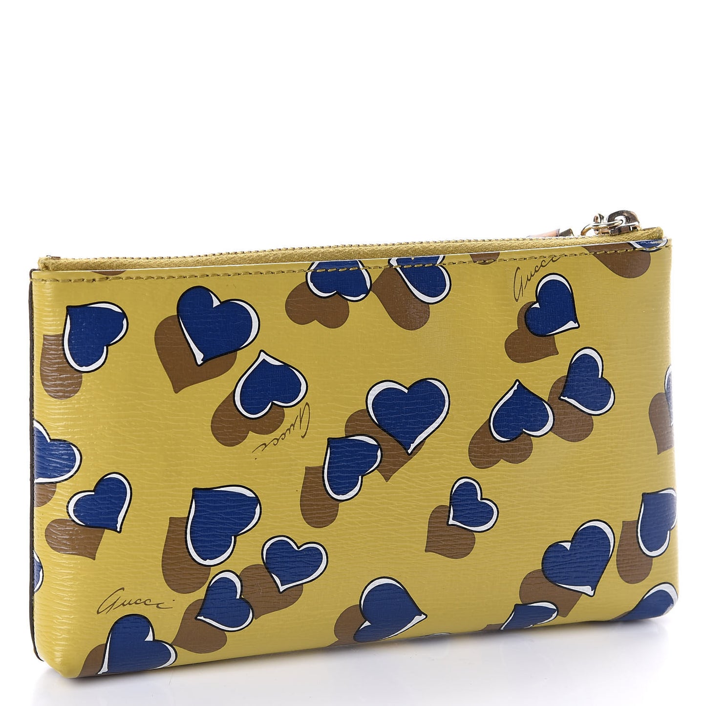 Calfskin Heartbeat Print Small Pouch Yellow