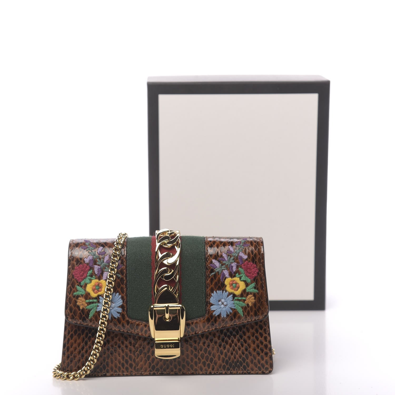 Gucci Elaphe Web Floral Embroidered Super Mini Sylvie Chain Shoulder Bag Cuir Multicolor 11 of 11