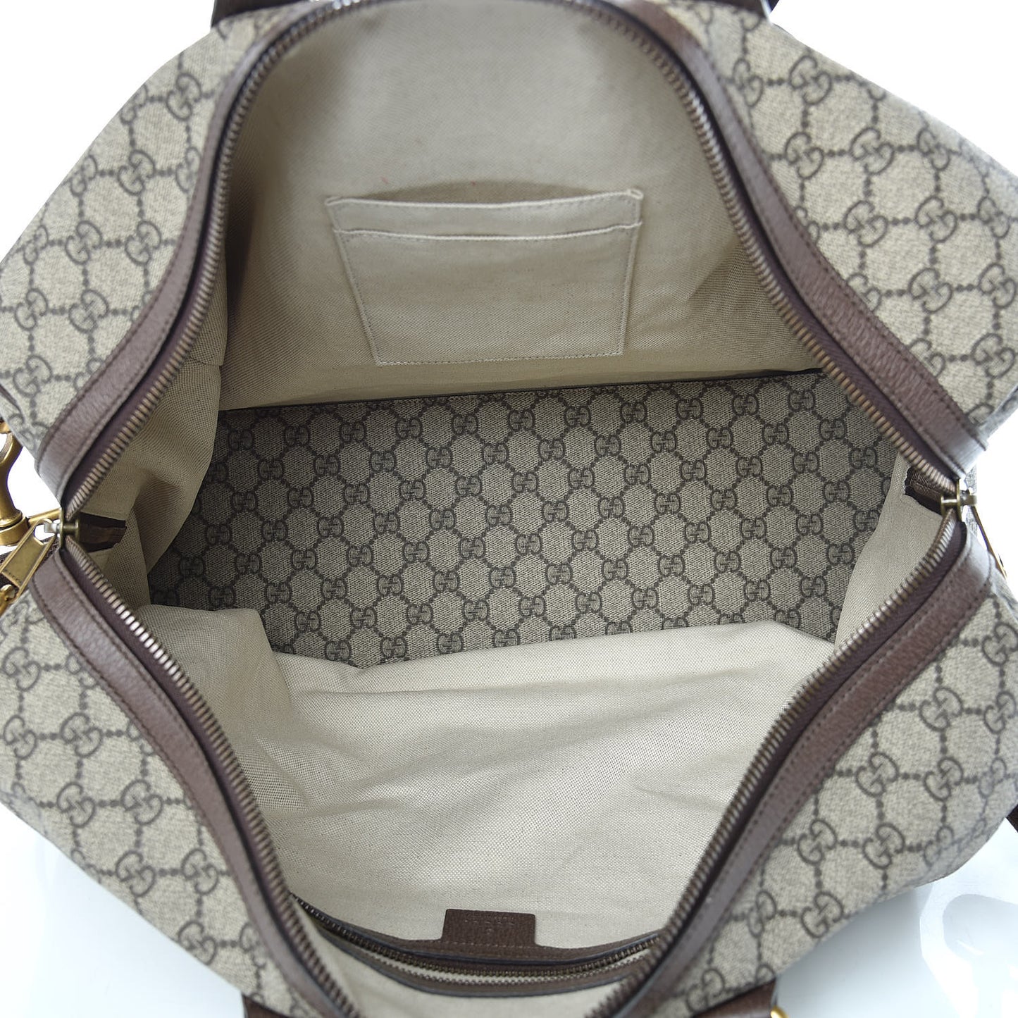GG Supreme Monogram Textured Dollar Calfskin Web Medium Ophidia Carry-On Duffle Bag Beige Ebony New Acero