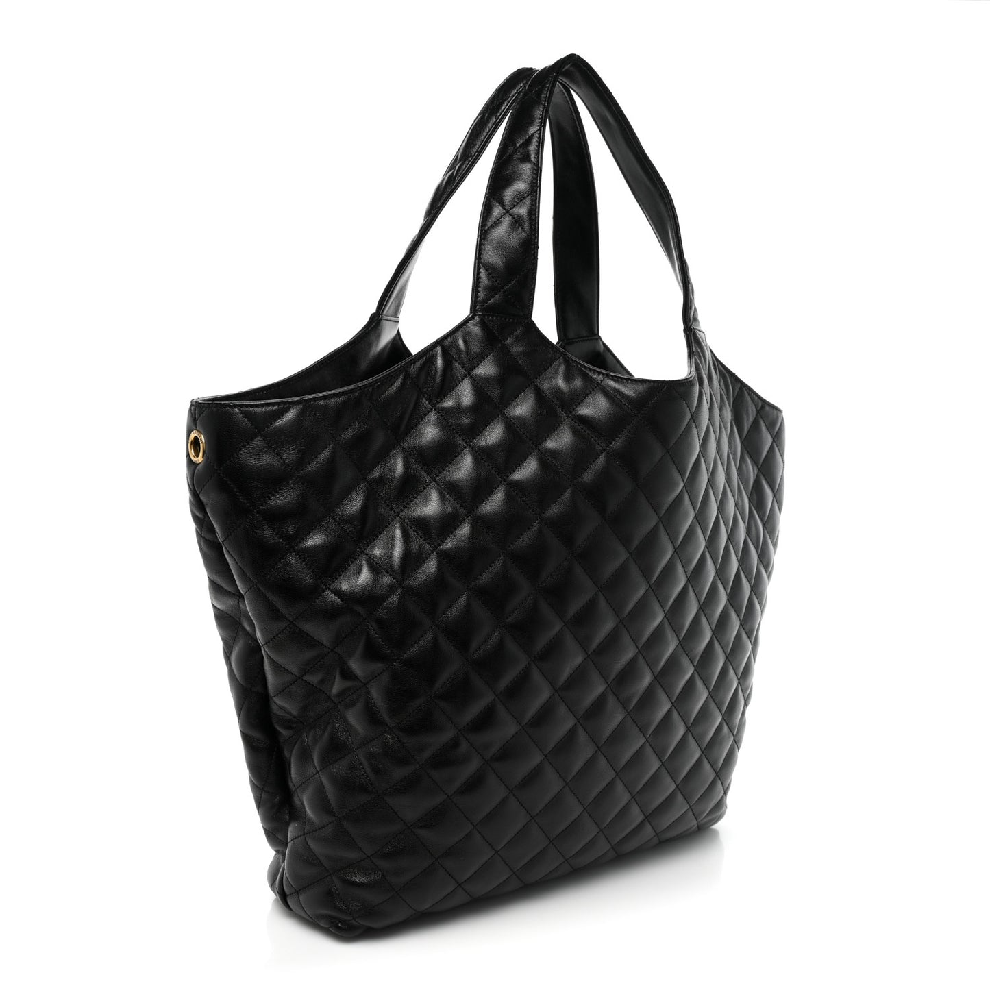 Lambskin Quilted Maxi Icare Shopping Tote Black