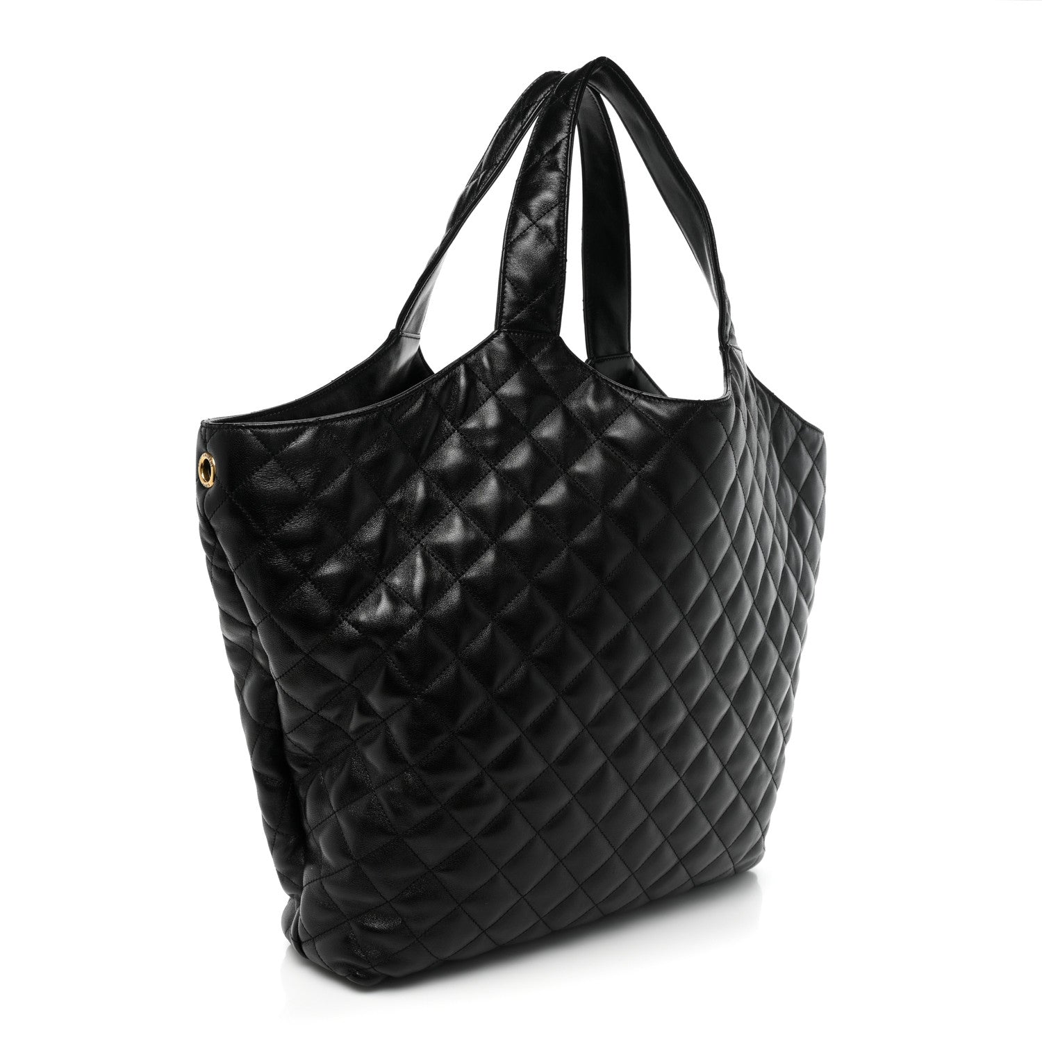 Saint Laurent Lambskin Quilted Maxi Icare Shopping Tote Black 3 of 12