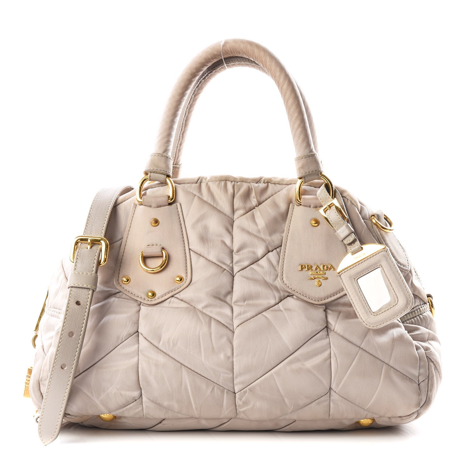 Prada Tessuto Nylon Chevron Quilted Dome Satchel Alluminio 1 of 14