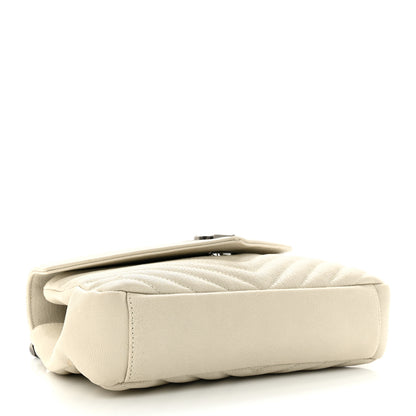 Saint Laurent Sheepskin Matelasse Chevron Monogram Medium College Bag Dove White 4 of 14