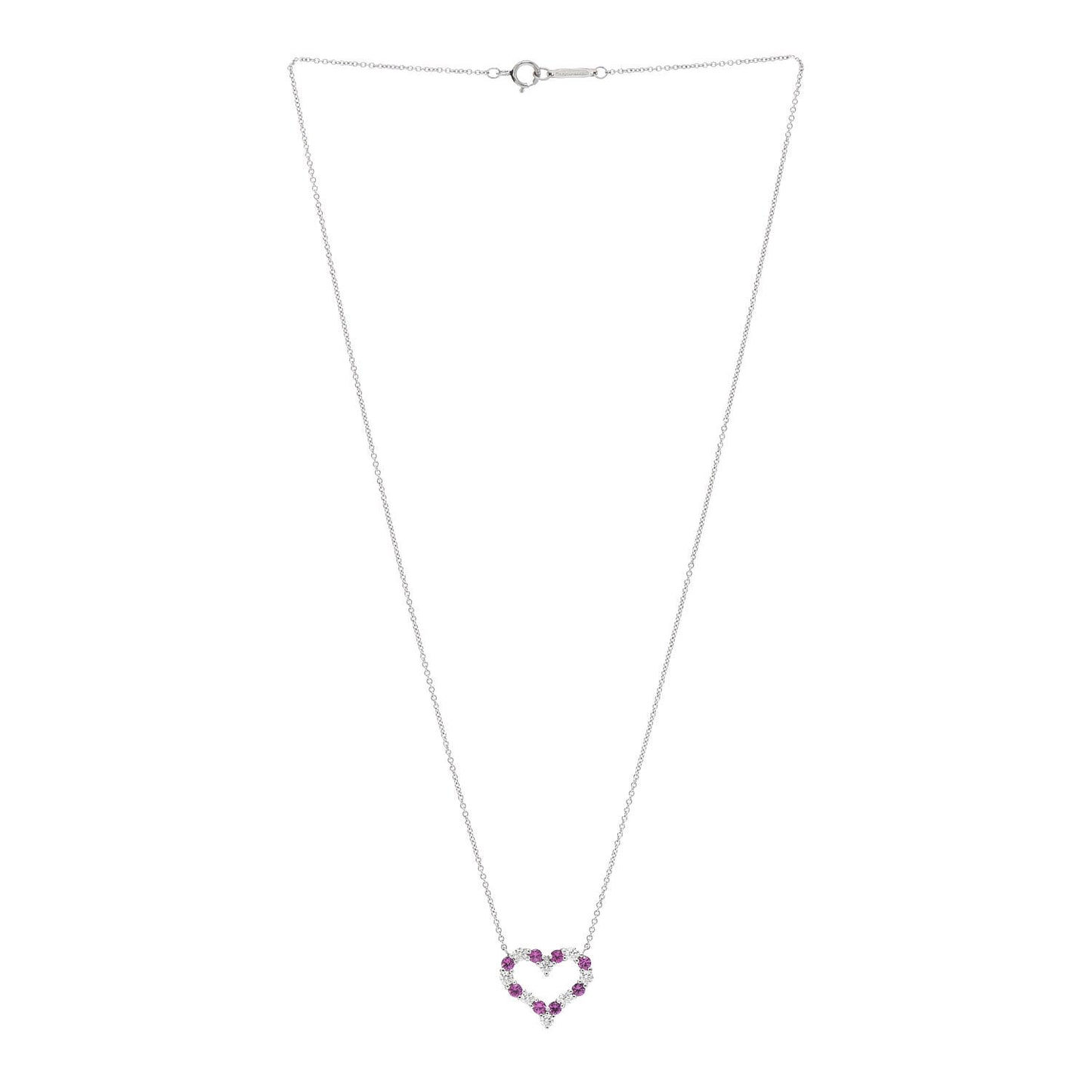 Platinum Diamond Pink Sapphire Heart Pendant Necklace