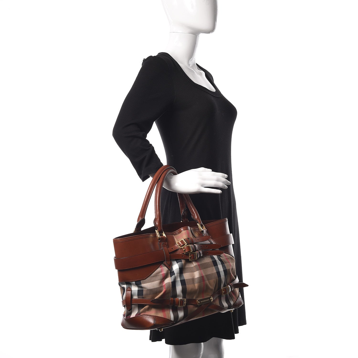 Burberry House Check Bridle Calfskin Medium Lynher Tote Dark Tan 2 of 18