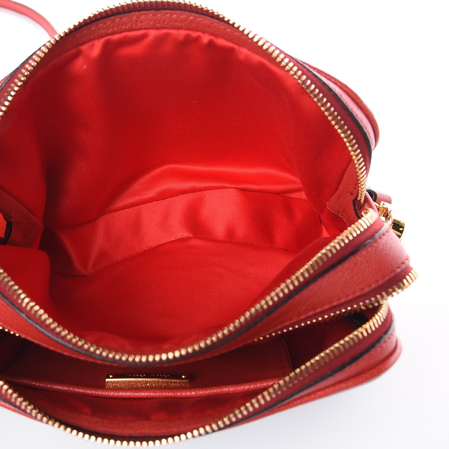 Miu Miu Goatskin Madras Double Zip Crossbody Bag Rosso Cielo 6 of 13