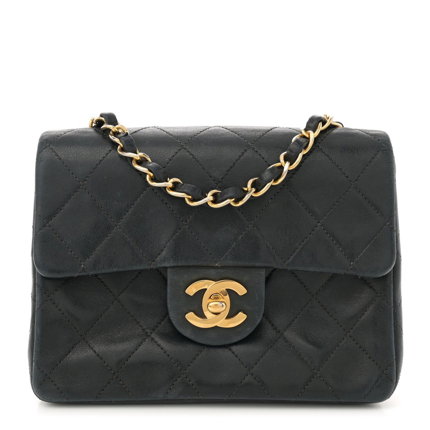 Lambskin Quilted Mini Square Flap Black