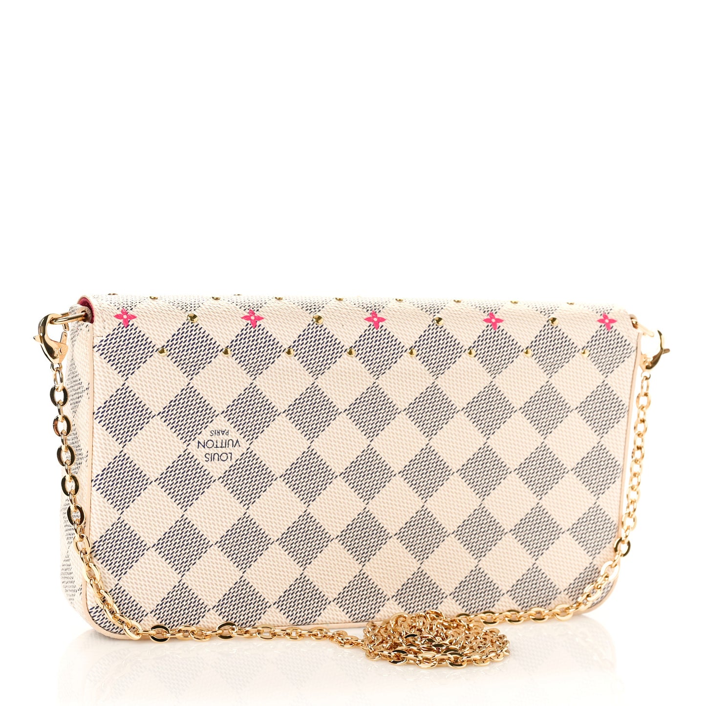 Damier Azur Studded Pochette Felicie Chain Wallet Fuchsia