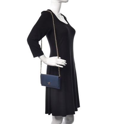 Prada Saffiano Metal Oro Chain Wallet Bleuette 2 of 9