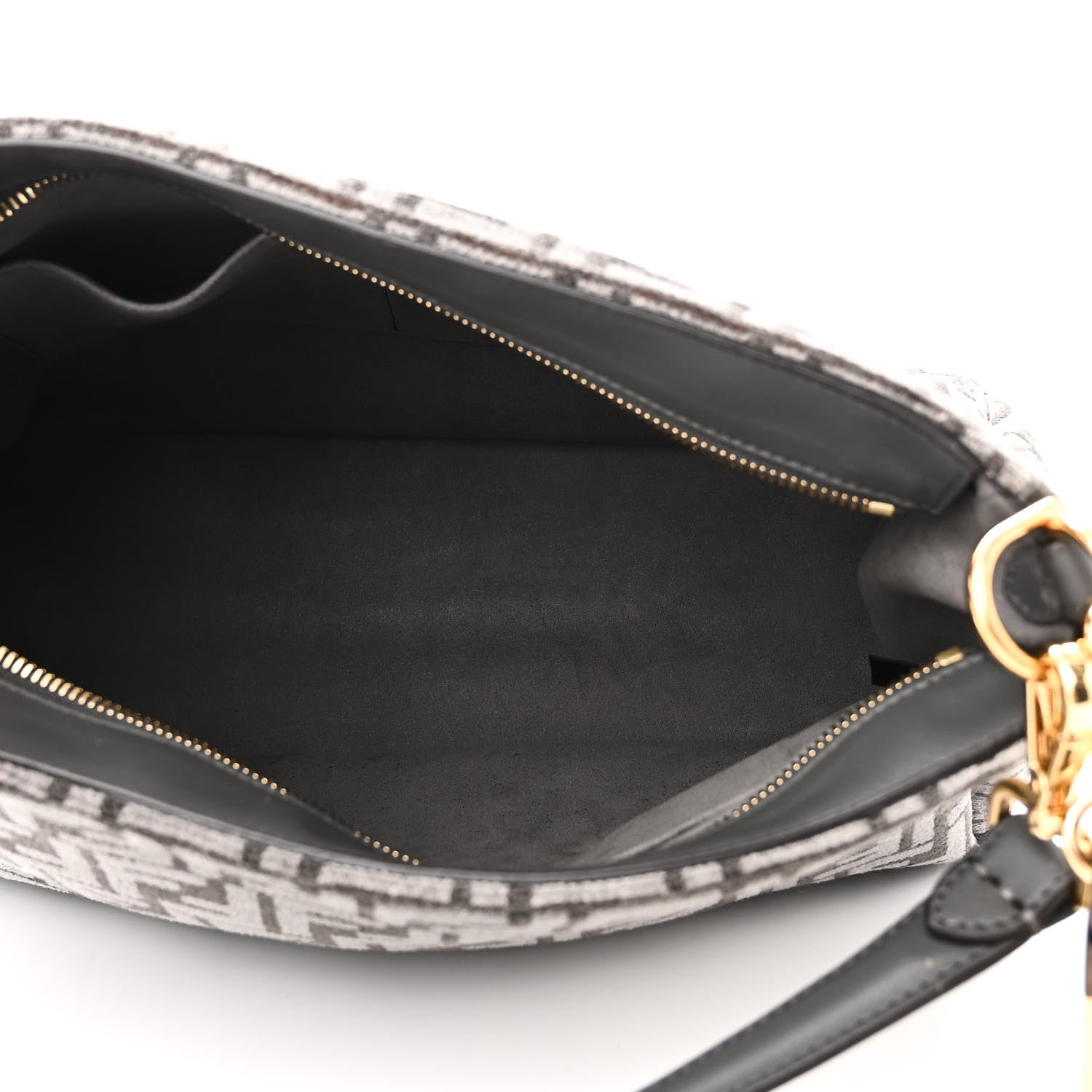 Fendi Chenille Vitello Seta Plexiglass FF Fendi O'Lock Zipper Anthracite Asfalto 5 of 11
