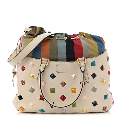 Fendi Calfskin Studded Medium B Fab Drawstring Tote Milk Multicolor 1 of 11
