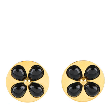 Chanel Enamel Camellia Earrings Black Gold 1 of 4