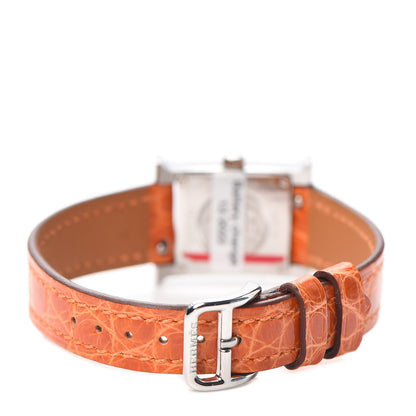 Hermes Stainless Steel Alligator Diamond Bezel Mother of Pearl 17.2mm Heure H Hour Quartz Watch Orange 3 of 5
