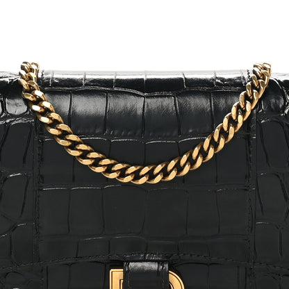 Balenciaga Shiny Calfskin Crocodile Embossed Hourglass Chain Bag Black 7 of 9