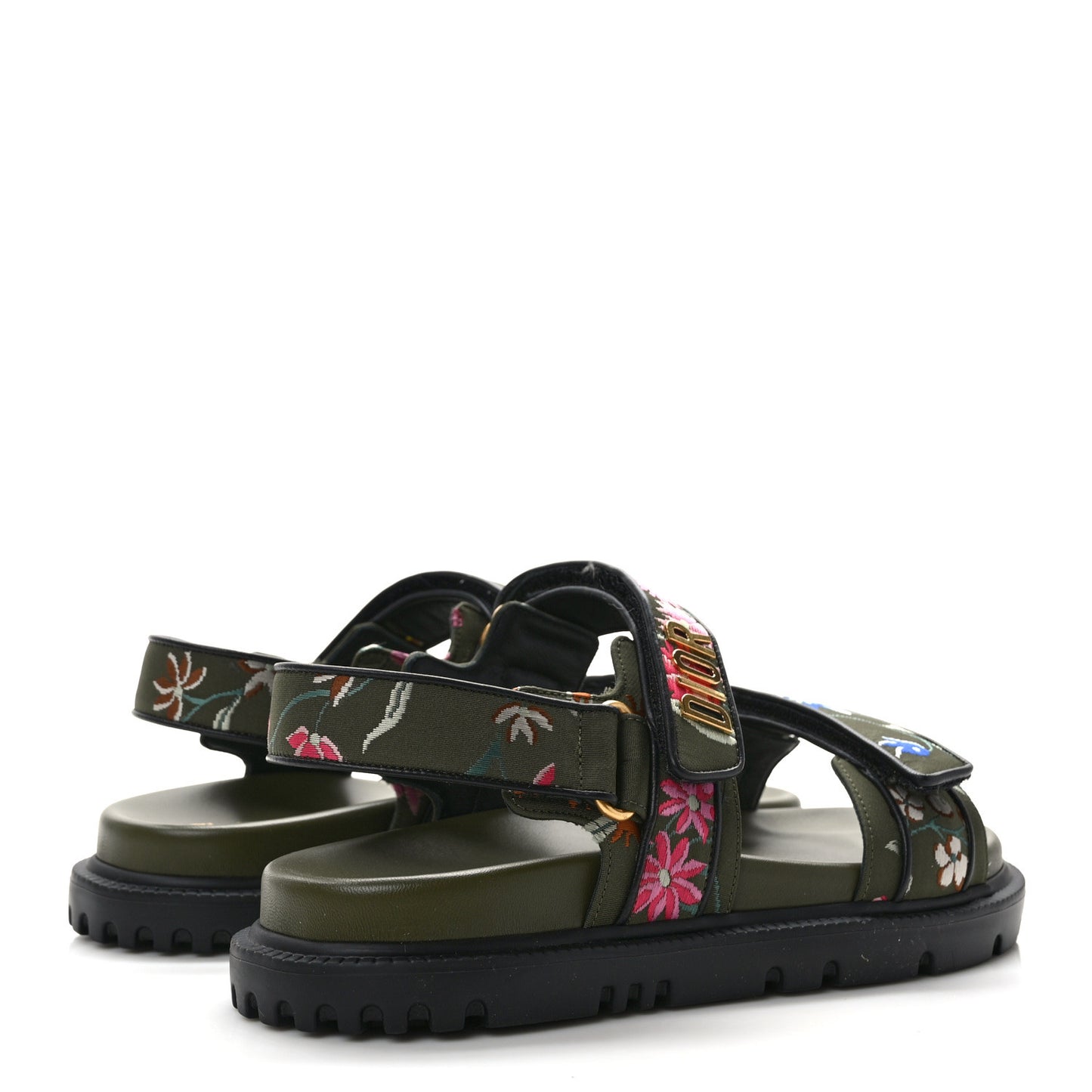 CHRISTIAN DIOR Technical Fabric Petites Fleurs Print Dioract Sandals 37.5 Kaki