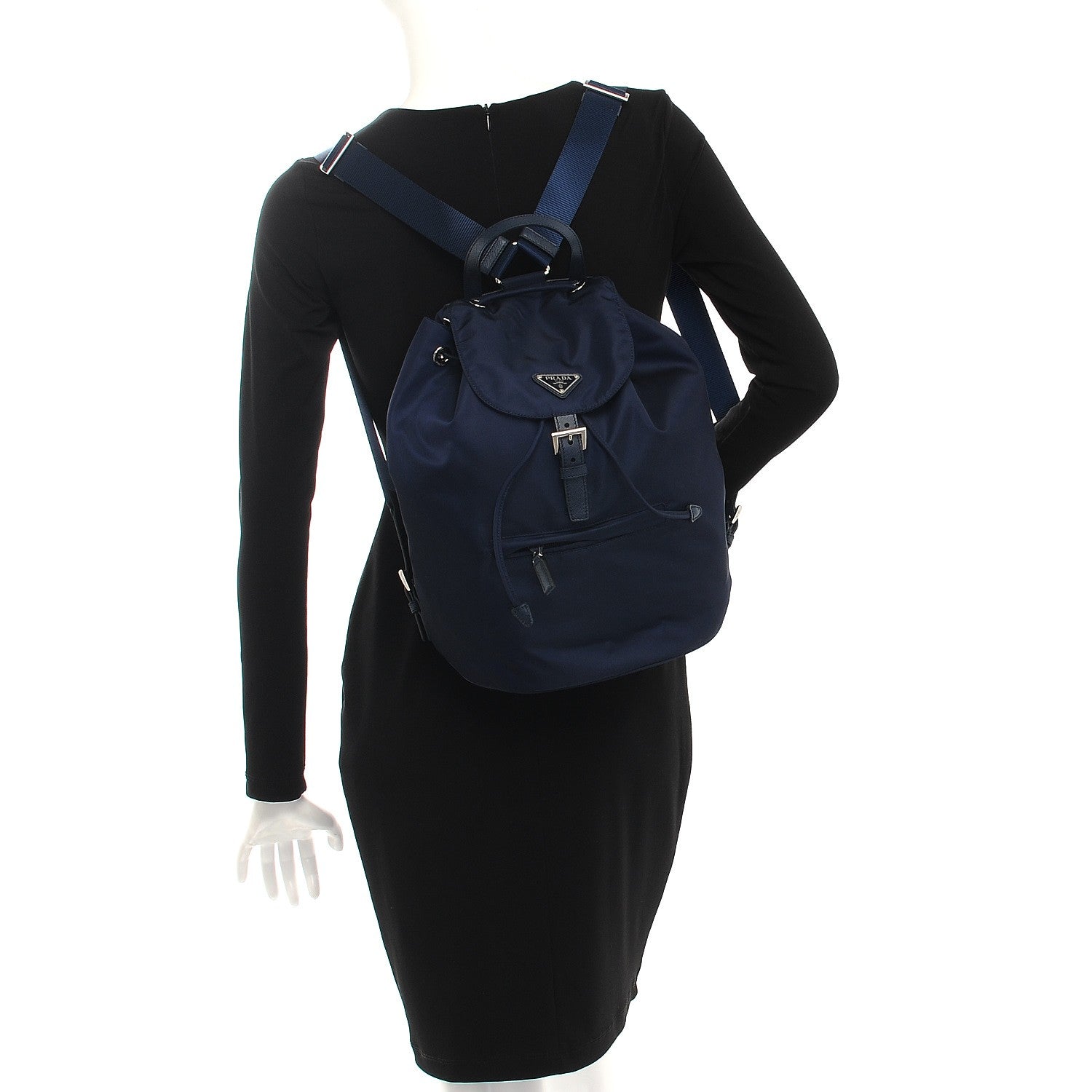 Prada Nylon Vela Saffiano Medium Cinch Backpack Baltico 2 of 7