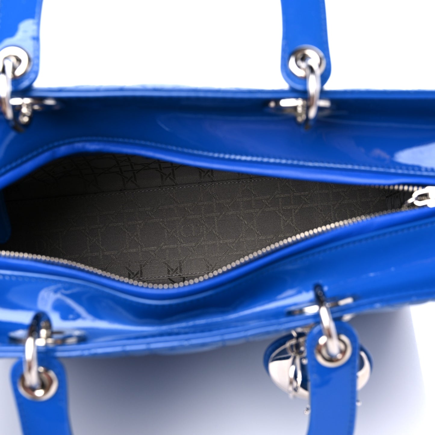 Patent Cannage Large Lady Dior Blue