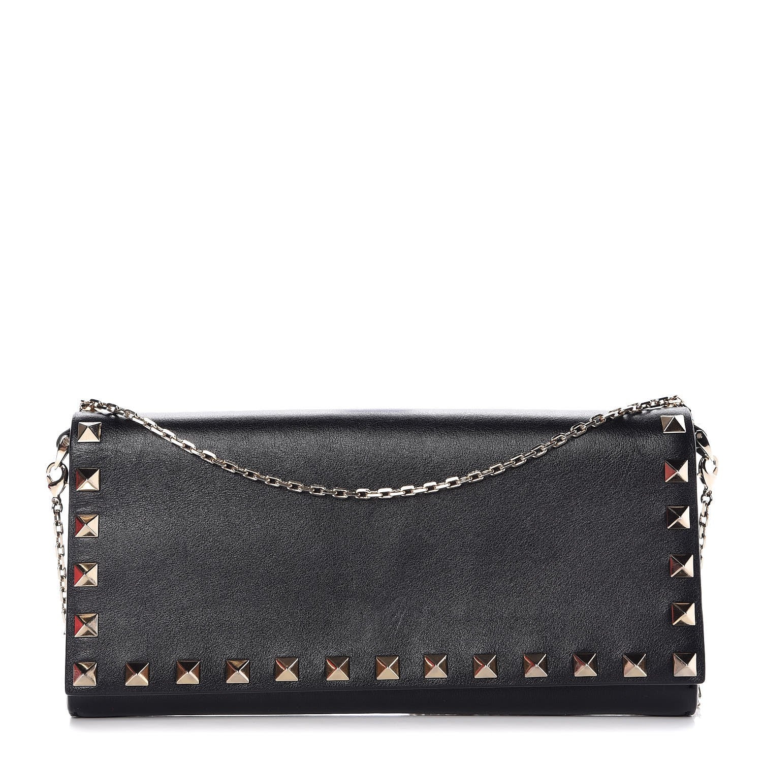 Valentino Garavani Vitello Rockstud Flap Wallet on Chain Black 1 of 7