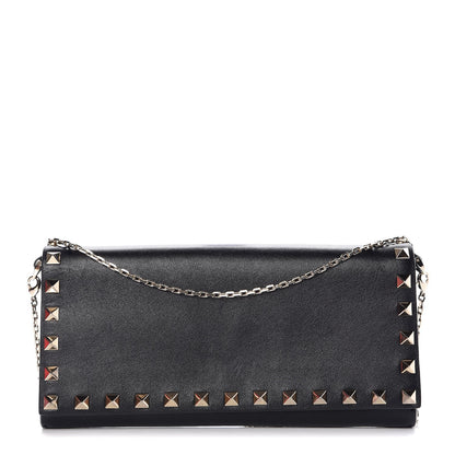 Valentino Garavani Vitello Rockstud Flap Wallet on Chain Black 1 of 7