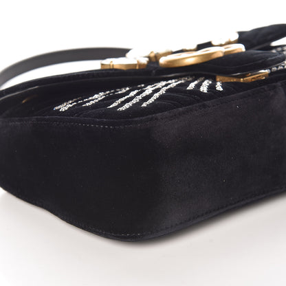Gucci Velvet Matelasse Marquise Crystals Embroidered Small GG Marmont Shoulder Bag Black 5 of 9