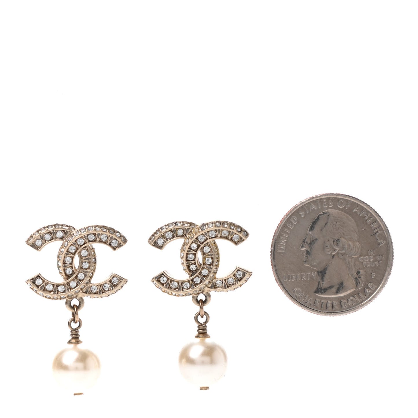 Crystal Timeless CC Pearl Drop Earrings Light Gold
