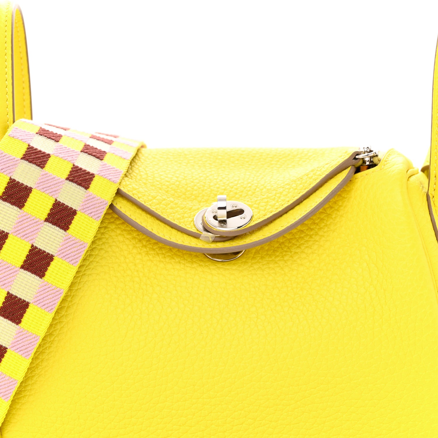 Hermes Taurillon Clemence Maxi Quadrille Mini Lindy 20 Lime Citron 8 of 12