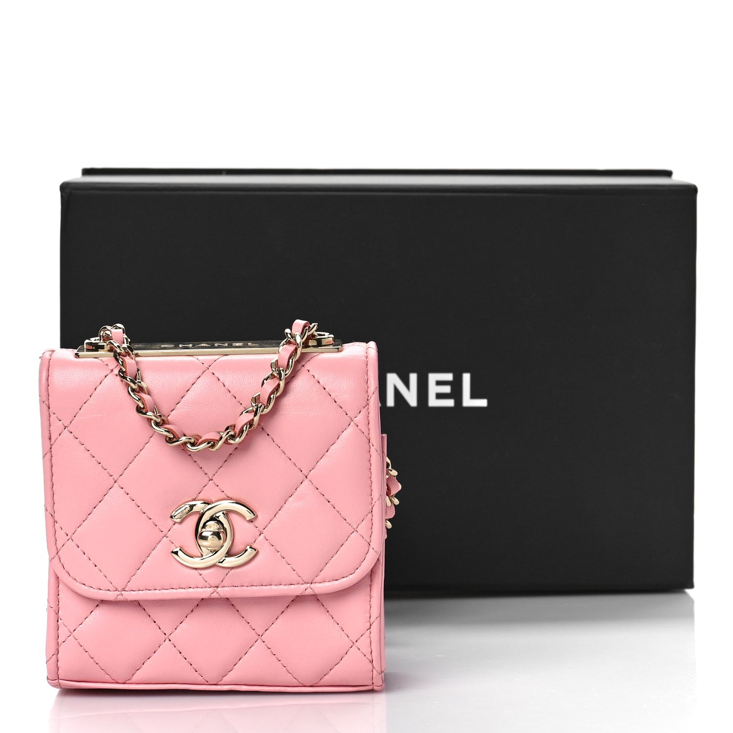 Lambskin Quilted Mini Trendy CC Clutch With Chain Pink
