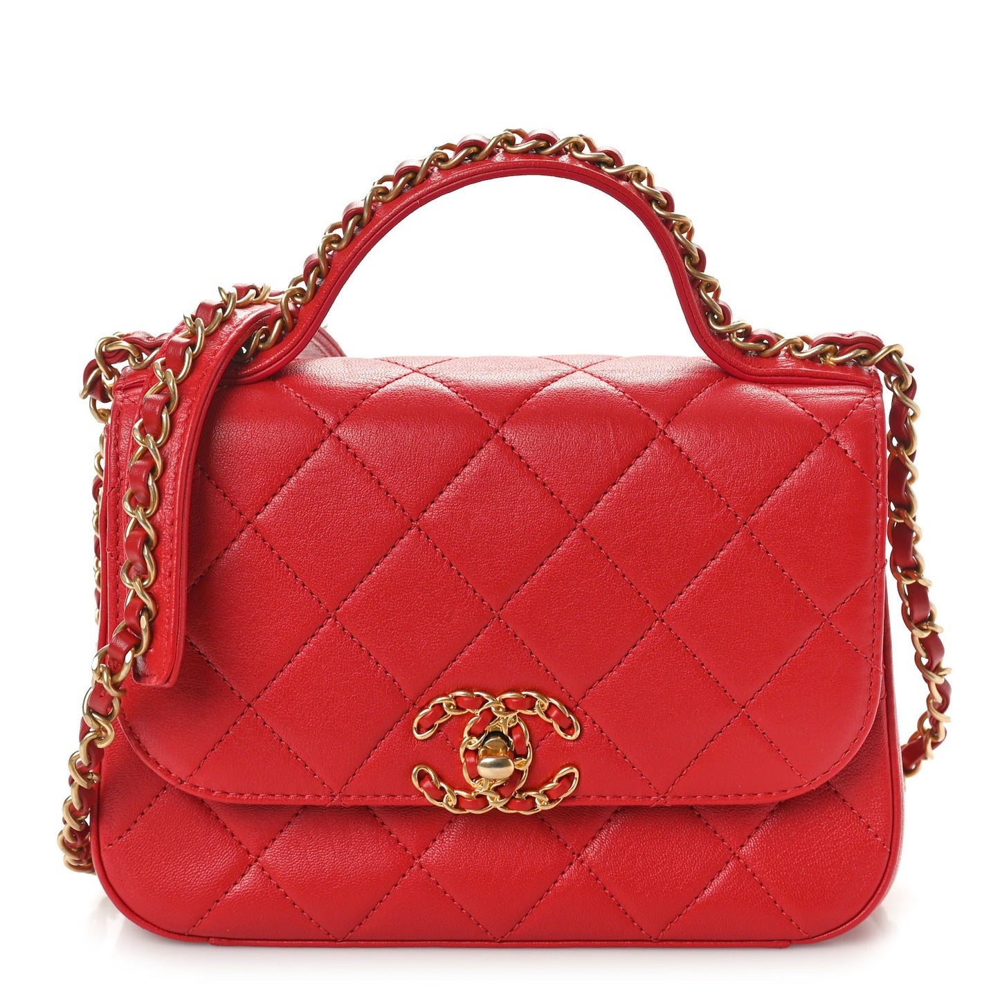 Lambskin Quilted Small Chain Infinity Top Handle Flap Dark Red