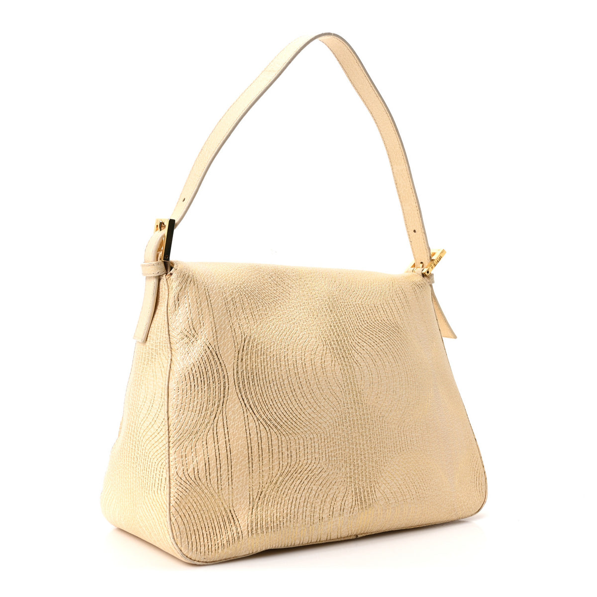 Fendi Goatskin Geometric Printed Enamel Big Forever Mama Baguette White Gold 3 of 10