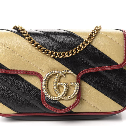Gucci Vintage Effect Calfskin Matelasse Diagonal Striped Super Mini Torchon GG Marmont Shoulder Bag Black Beige 10 of 10