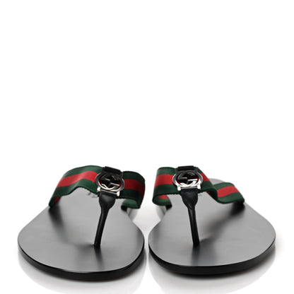 Gucci Nylon Calfskin Web Mens Thong Sandals 10.5 Green Red Black 2 of 8