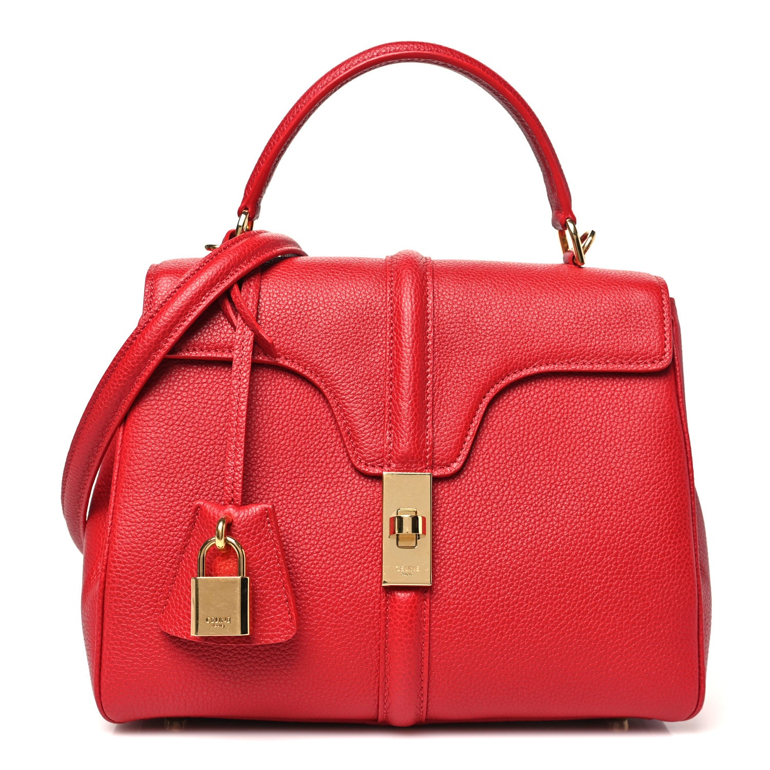 Celine Grained Calfskin Small 16 Top Handle Bag Red 1 of 9