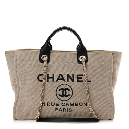 Chanel Mixed Fibers Medium Deauville Tote Beige Black 3 of 11