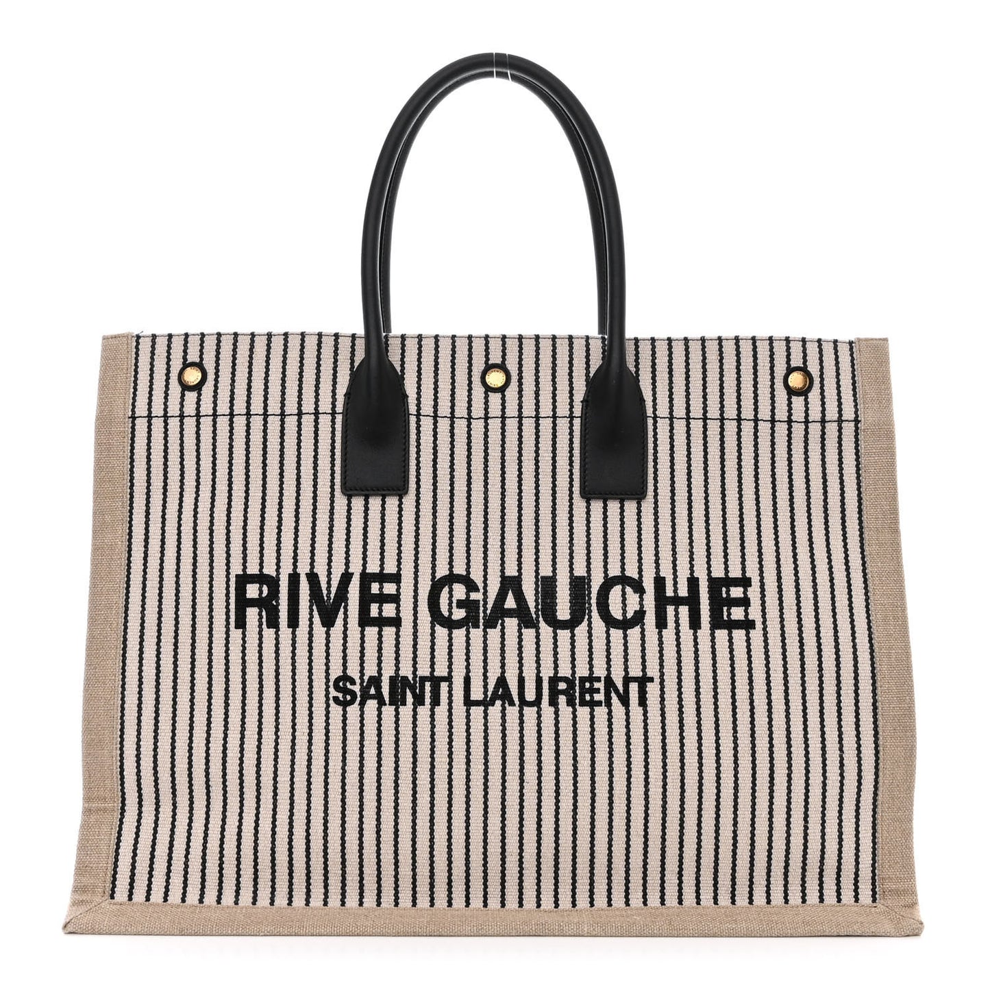Embroidered Cotton Linen Rive Gauche Noe Tote Natural Black