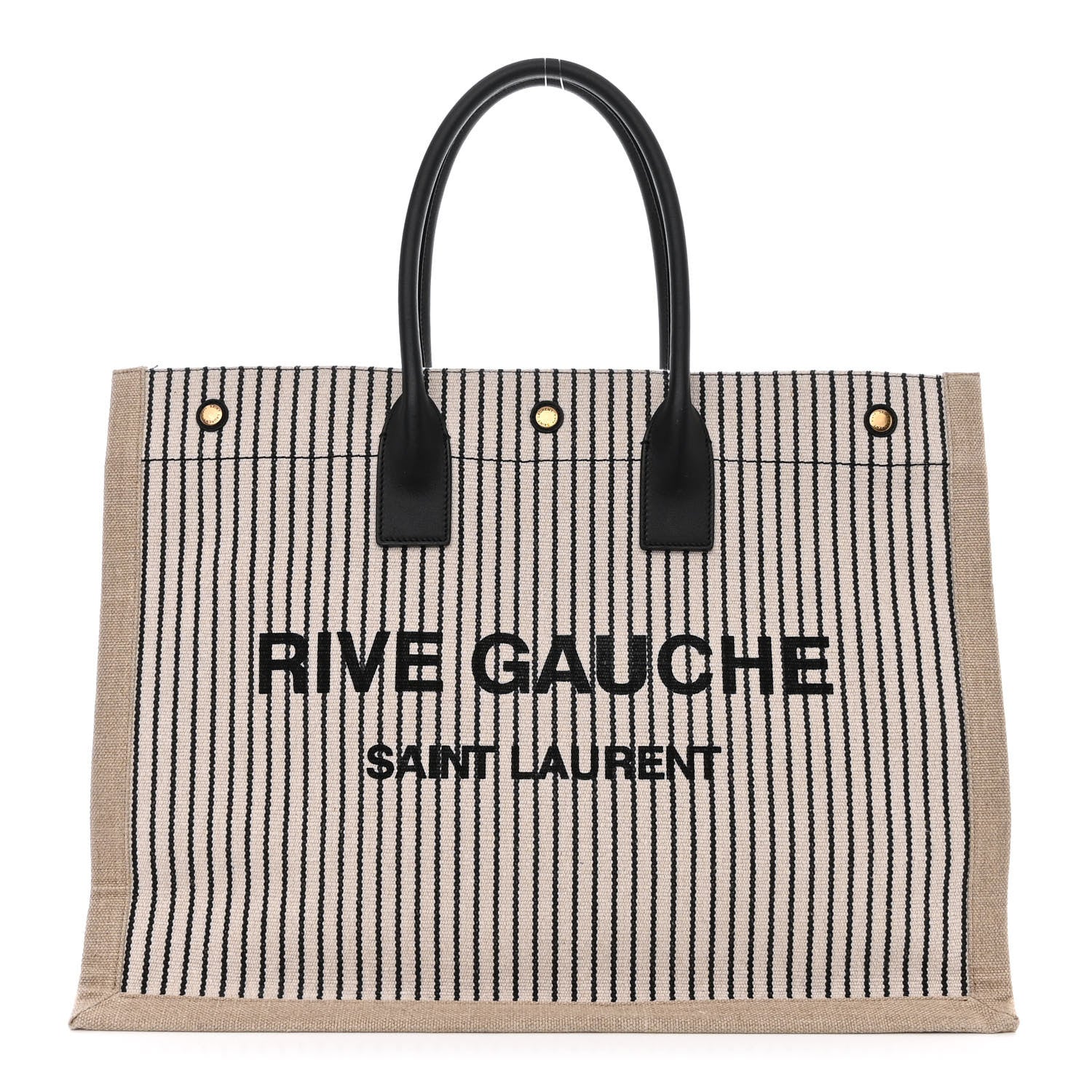 Saint Laurent Embroidered Cotton Linen Rive Gauche Noe Tote Natural Black 1 of 10
