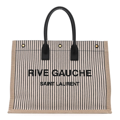 Saint Laurent Embroidered Cotton Linen Rive Gauche Noe Tote Natural Black 1 of 10
