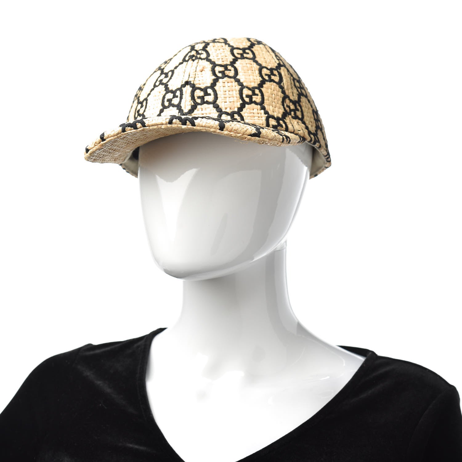 Gucci Raffia GG Monogram Elaphe Embroidered Aisha Baseball Hat L Ivory Black 2 of 8