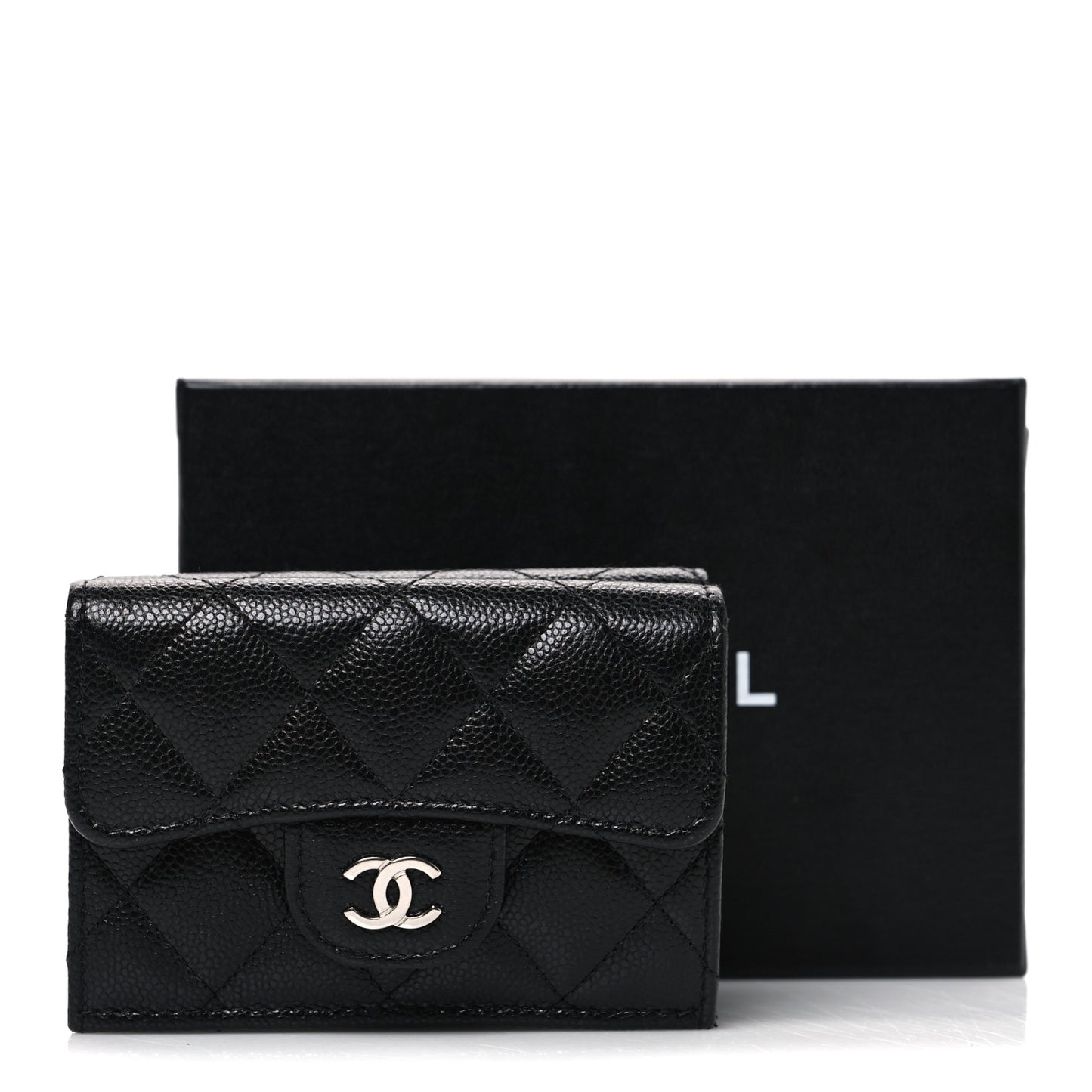 Caviar Quilted Double Flap Wallet Black