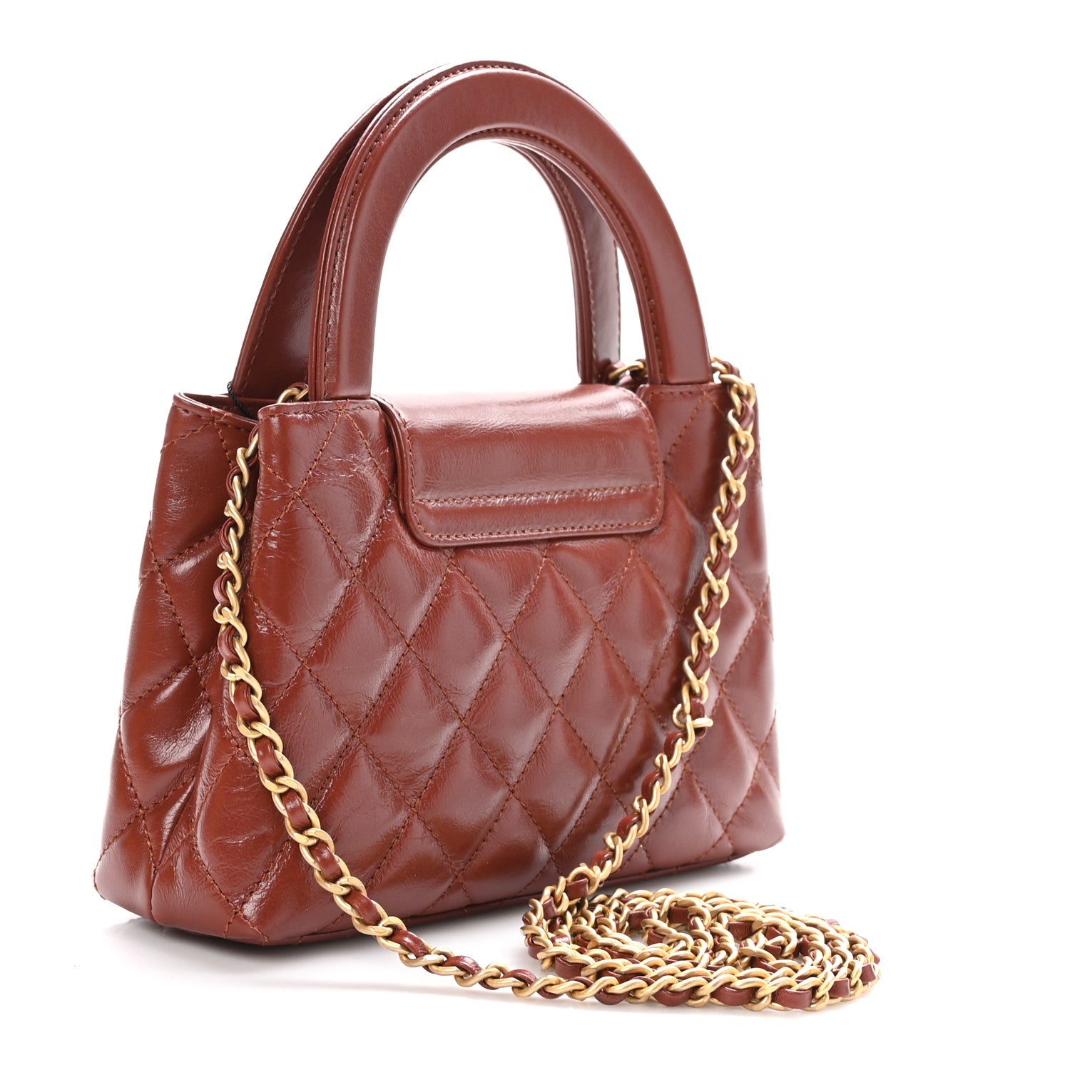 Chanel Shiny Aged Calfskin Quilted Nano Kelly Shopper Brown 3 of 11