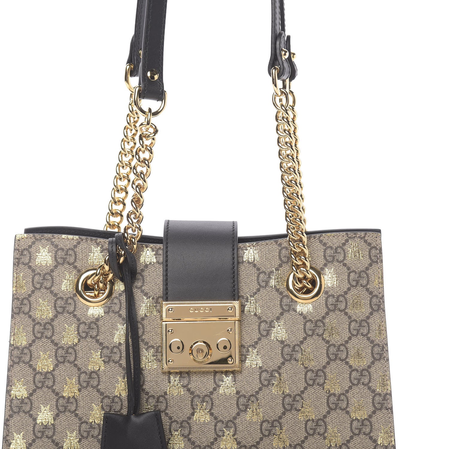 Gucci GG Supreme Monogram Bees Small Padlock Tote Beige Oro Black 8 of 10