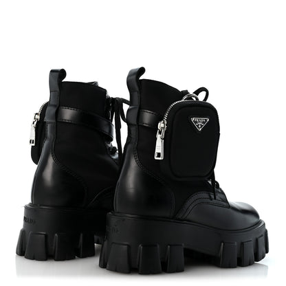 Prada Spazzolato Rois Nylon Metal Triangle Logo Monolith Pouch Pocket 55mm Boots 35 Black 5 of 9
