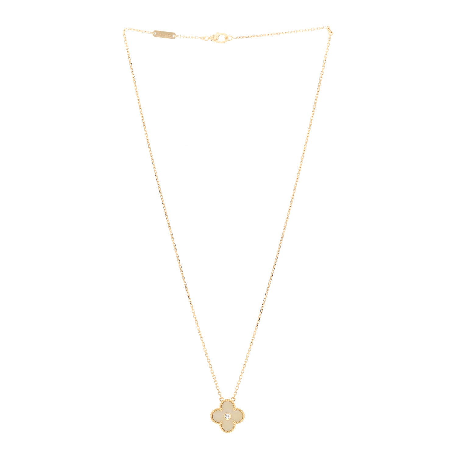 Van Cleef & Arpels 18K Yellow Gold Diamond Yellow Mother of Pearl Vintage Alhambra Pendant Necklace 3 of 5