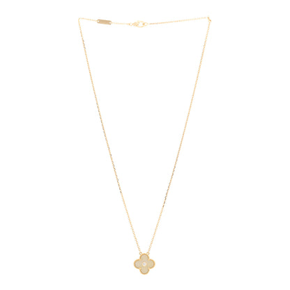 Van Cleef & Arpels 18K Yellow Gold Diamond Yellow Mother of Pearl Vintage Alhambra Pendant Necklace 3 of 5