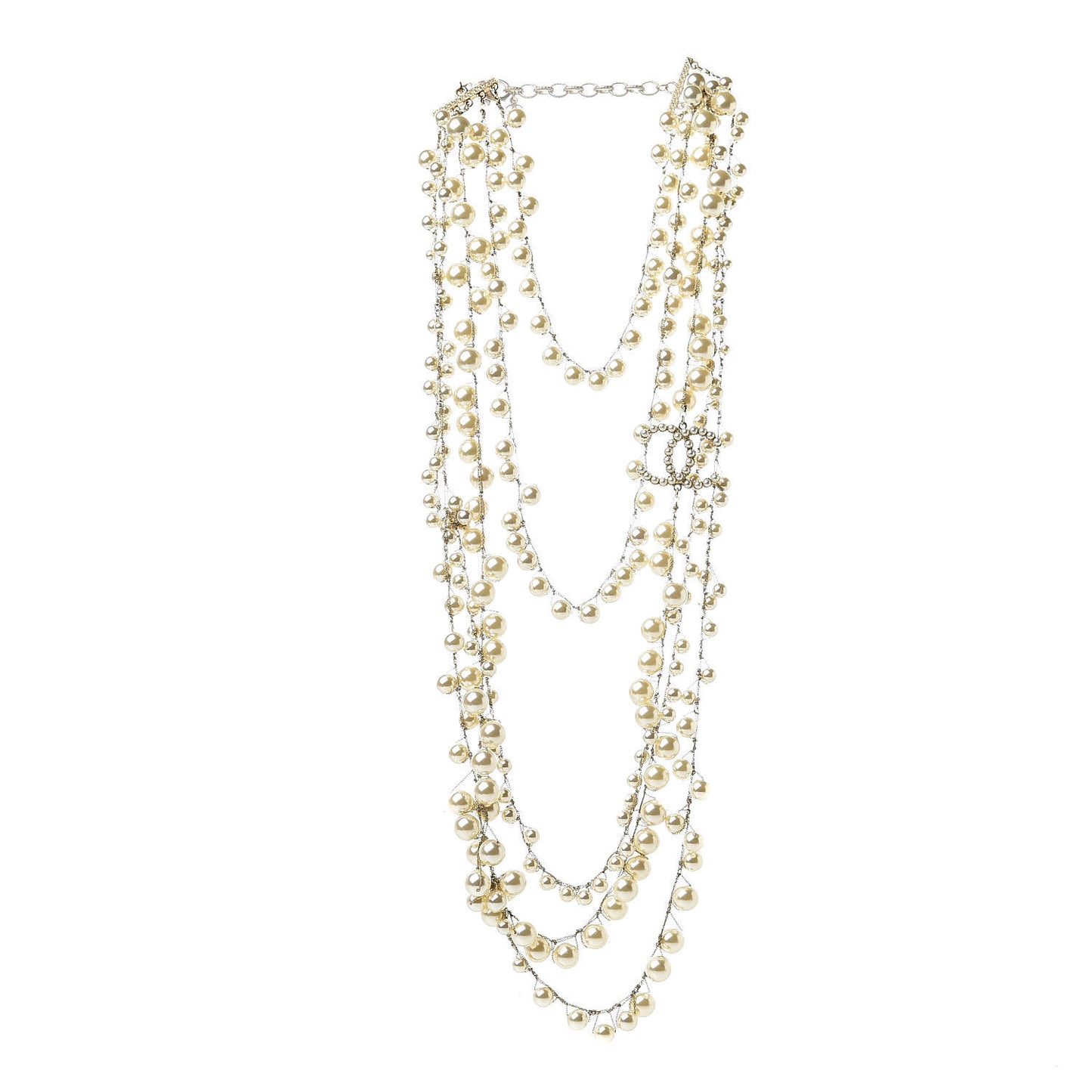Pearl CC Long Multistrand Necklace Gold