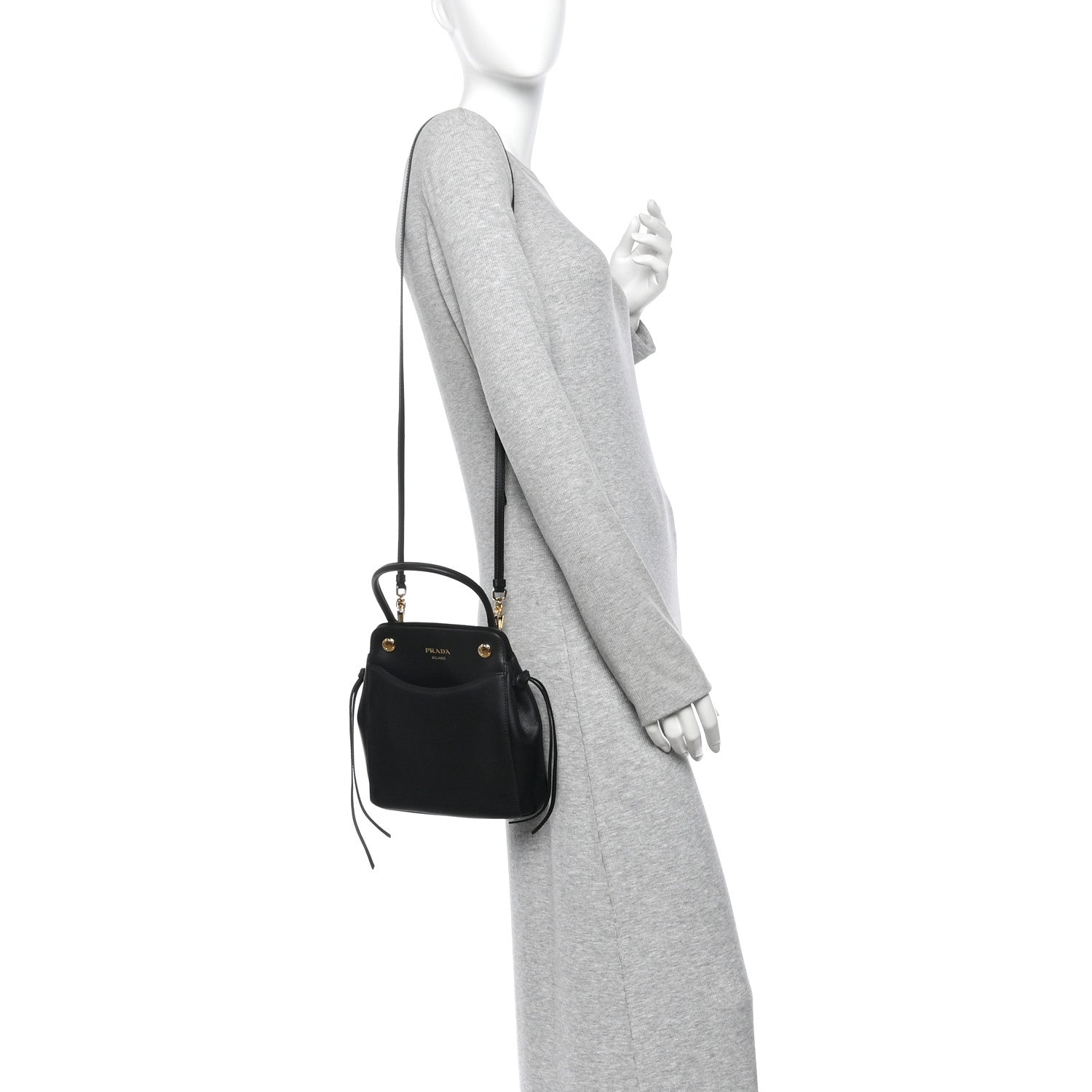 Prada Calfskin Mini Carry Shoulder Bag Black 2 of 11