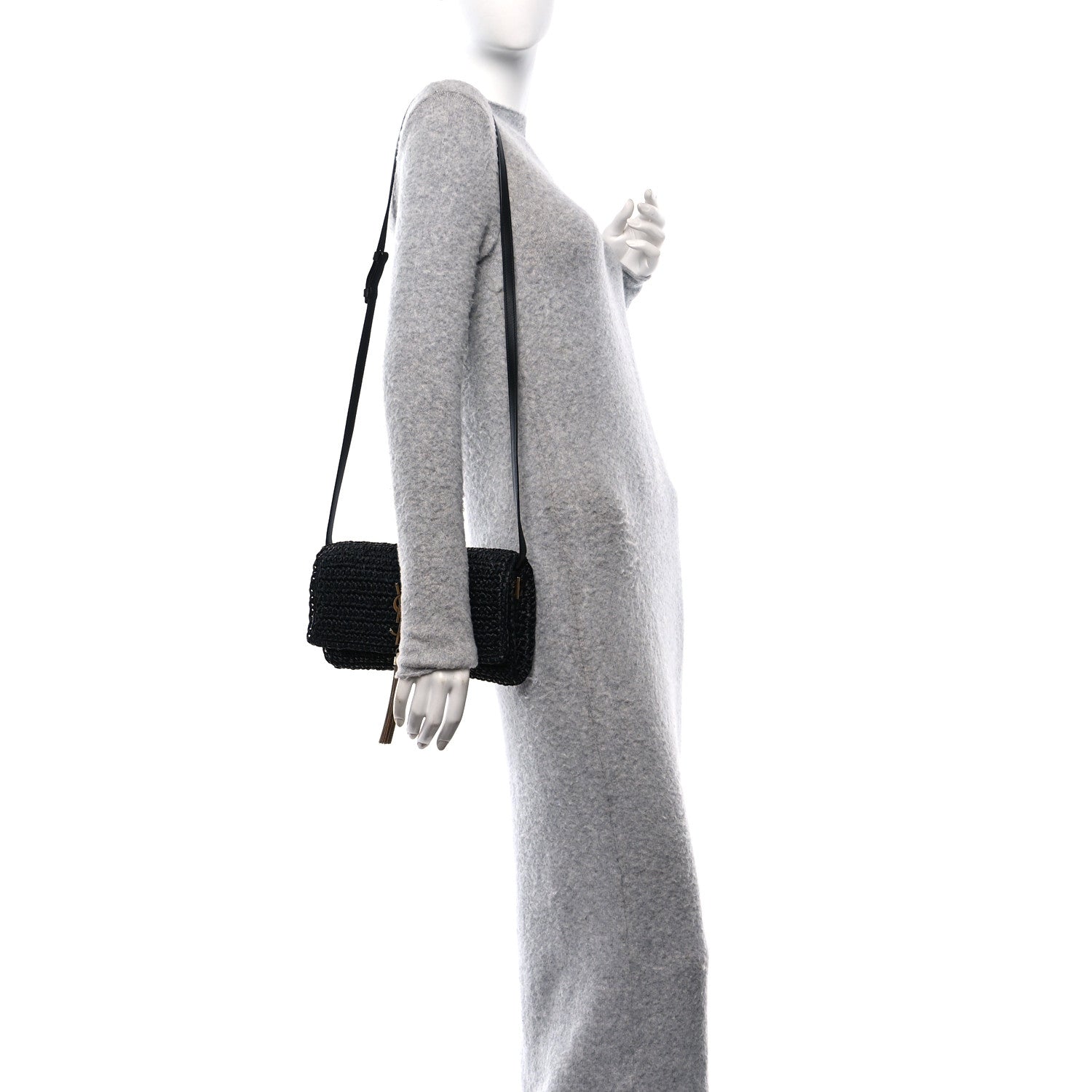 Saint Laurent Raffia Monogram Tassel Kate 99 Black 2 of 11