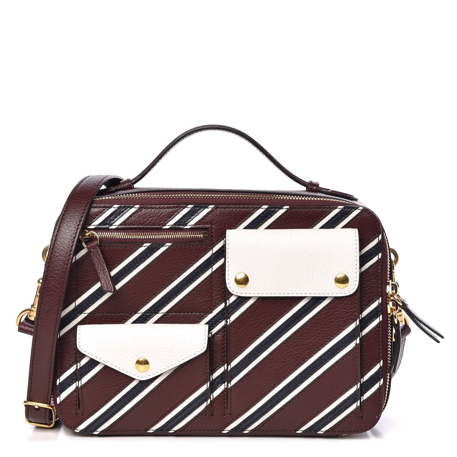 Mulberry Shiny Smooth Lambskin Stripe Patchwork Cherwell Square Shoulder Bag Burgundy Midnight White 1 of 9