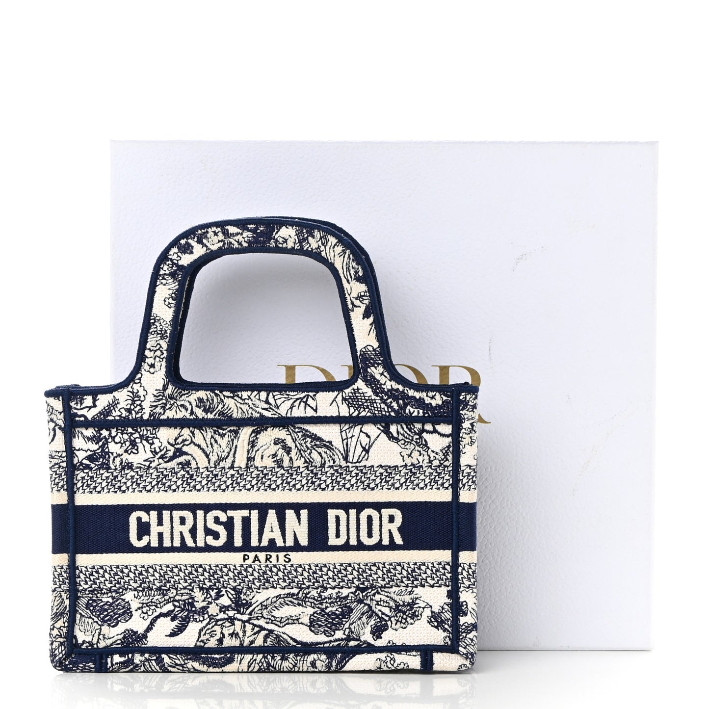 Canvas Embroidered Mini Toile De Jouy Book Tote Blue